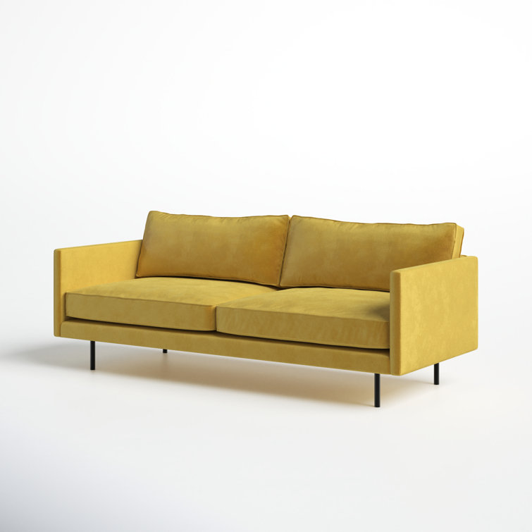 Mustard Yellow Polyester Upholstered Square Arm Sofa with Metal Legs