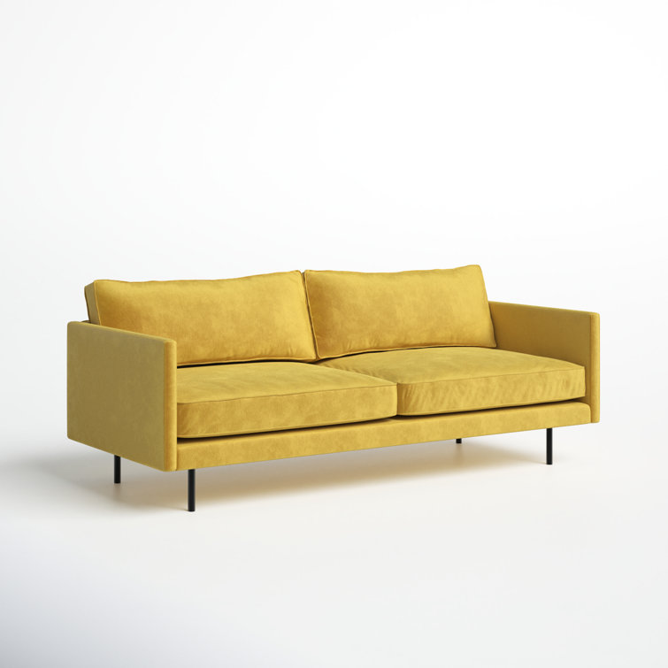 Mustard Yellow Polyester Upholstered Square Arm Sofa with Metal Legs