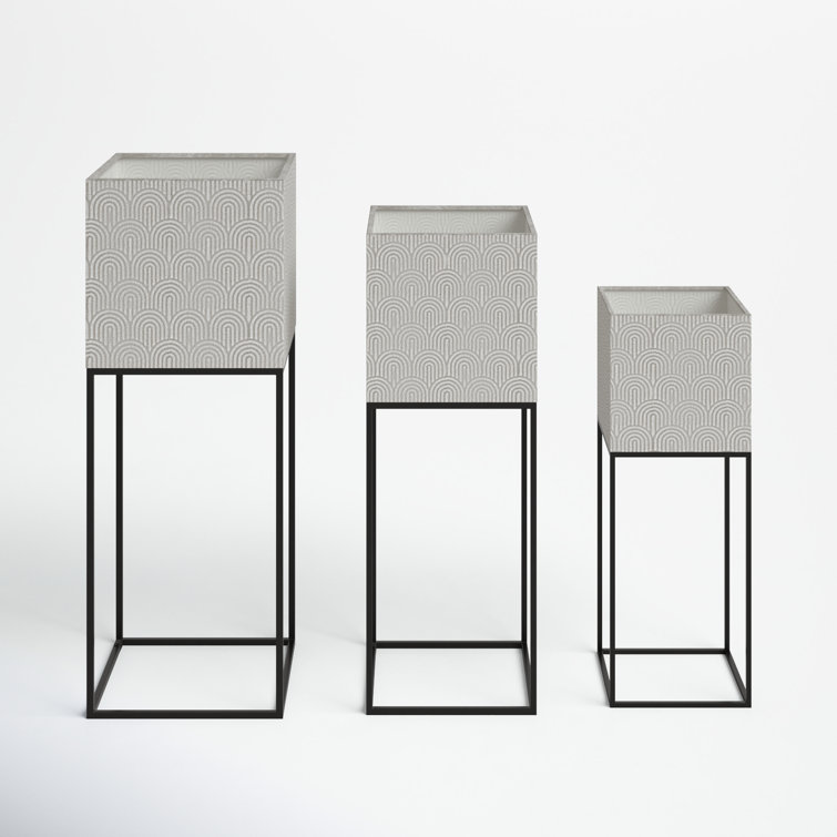 Light Gray Metal Square Planter Set with Stands