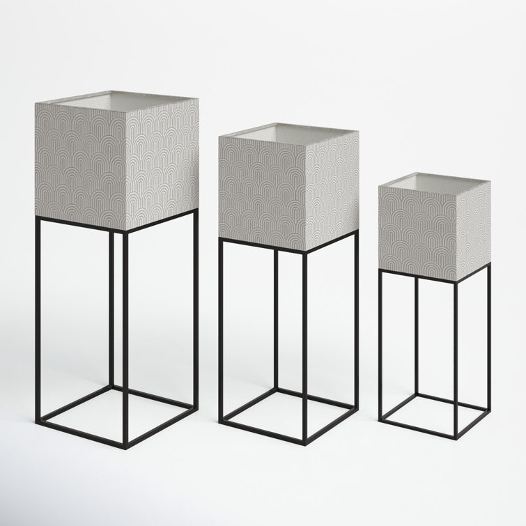Light Gray Metal Square Planter Set with Stands