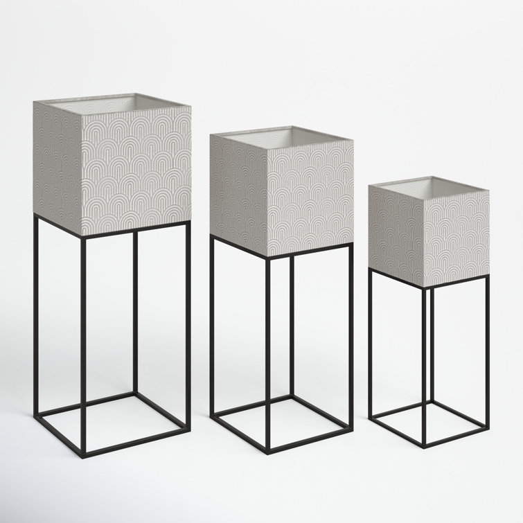 Light Gray Metal Square Planter Set with Stands