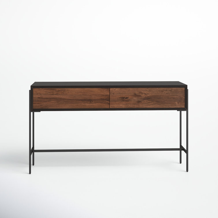 Tobin 54'' Gray and Brown Solid Mango Wood Console Table with Storage