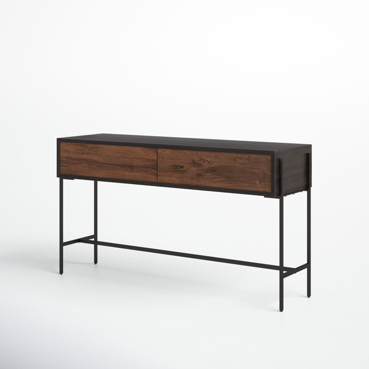 Tobin 54'' Gray and Brown Solid Mango Wood Console Table with Storage