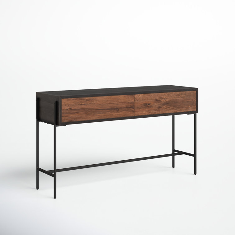Tobin 54'' Gray and Brown Solid Mango Wood Console Table with Storage