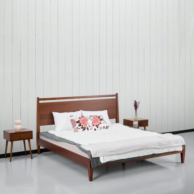Adept Queen Dark Walnut Wooden Bed Frame with Headboard