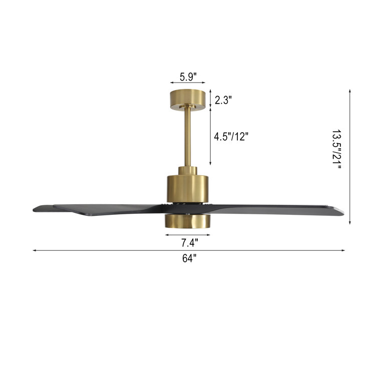 64'' Gold and Black Ceiling Fan with Light and Remote