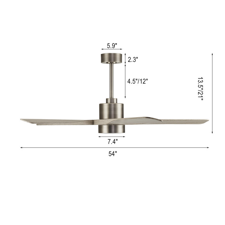 54" Brushed Nickel and Wood Grain Ceiling Fan with LED Light and Remote