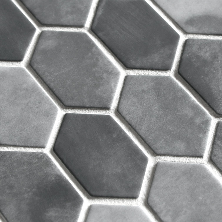 Gray Hexagonal Recycled Glass Mosaic Floor and Wall Tile