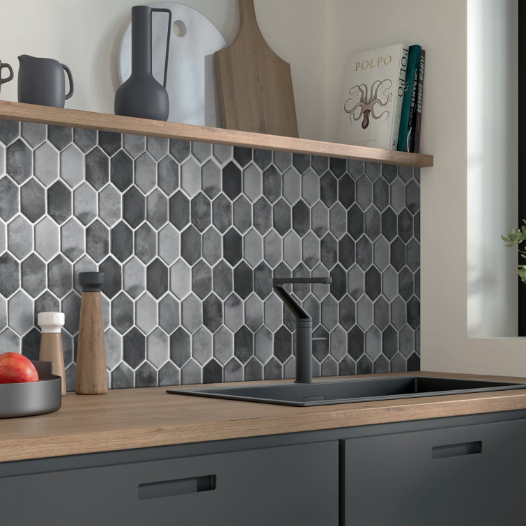 Gray Hexagonal Recycled Glass Mosaic Floor and Wall Tile