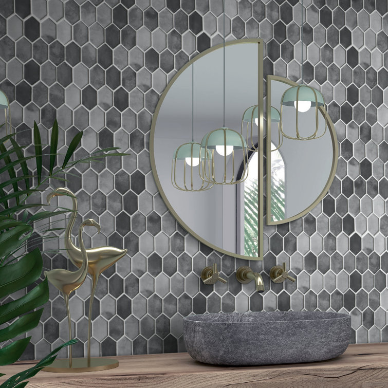 Gray Hexagonal Recycled Glass Mosaic Floor and Wall Tile