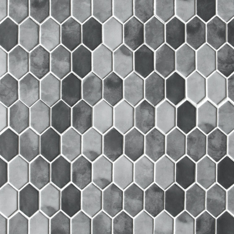 Gray Hexagonal Recycled Glass Mosaic Floor and Wall Tile