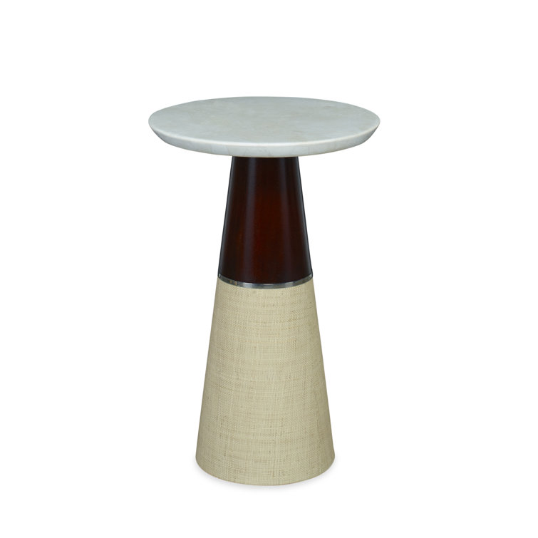 White and Natural Wood Stone Round Spot Table