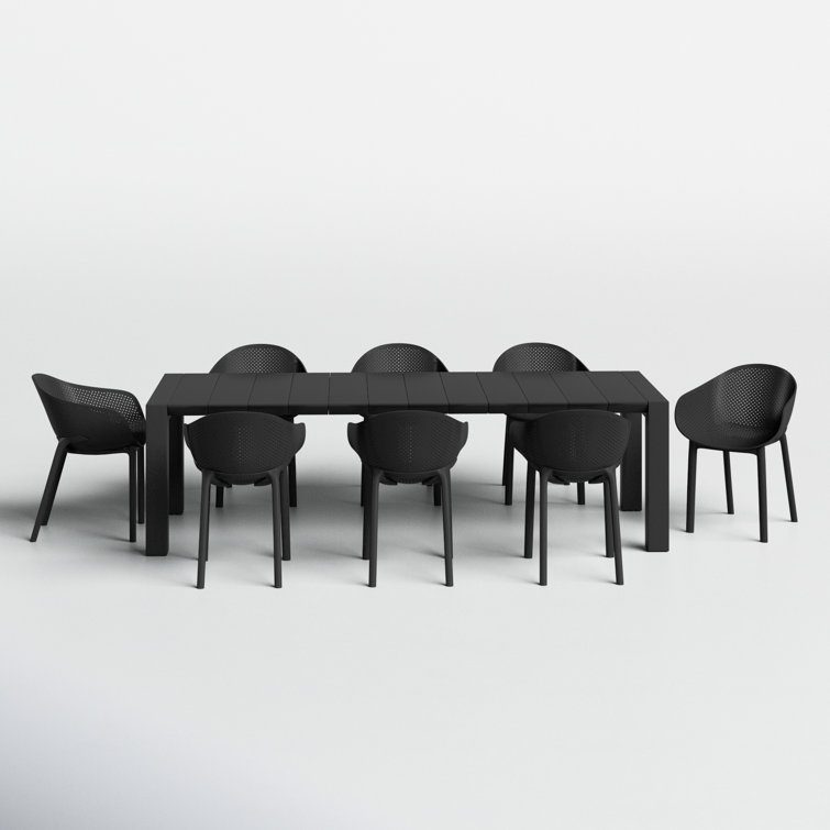 Siesta Air XL 11-Piece Extendable Black Dining Set with Stackable Chairs