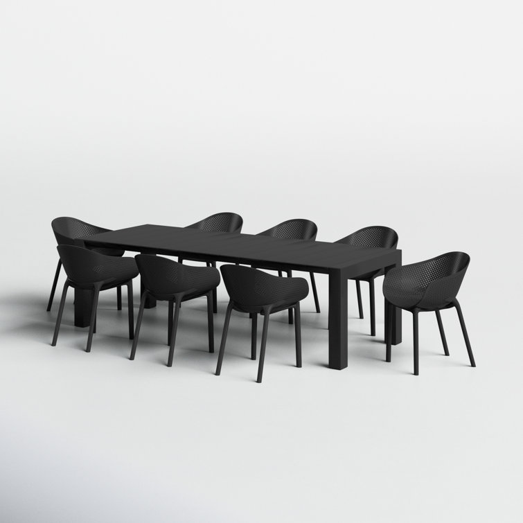 Siesta Air XL 11-Piece Extendable Black Dining Set with Stackable Chairs