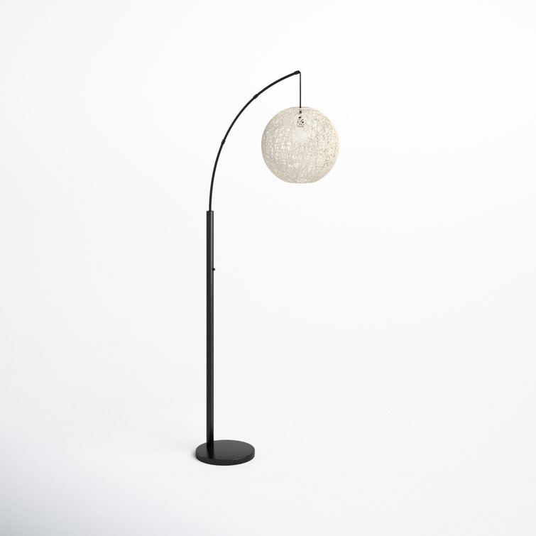 Havana Bronze Arc Floor Lamp with Cream Rattan Shade