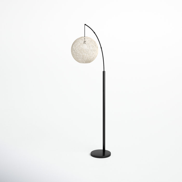 Havana Bronze Arc Floor Lamp with Cream Rattan Shade