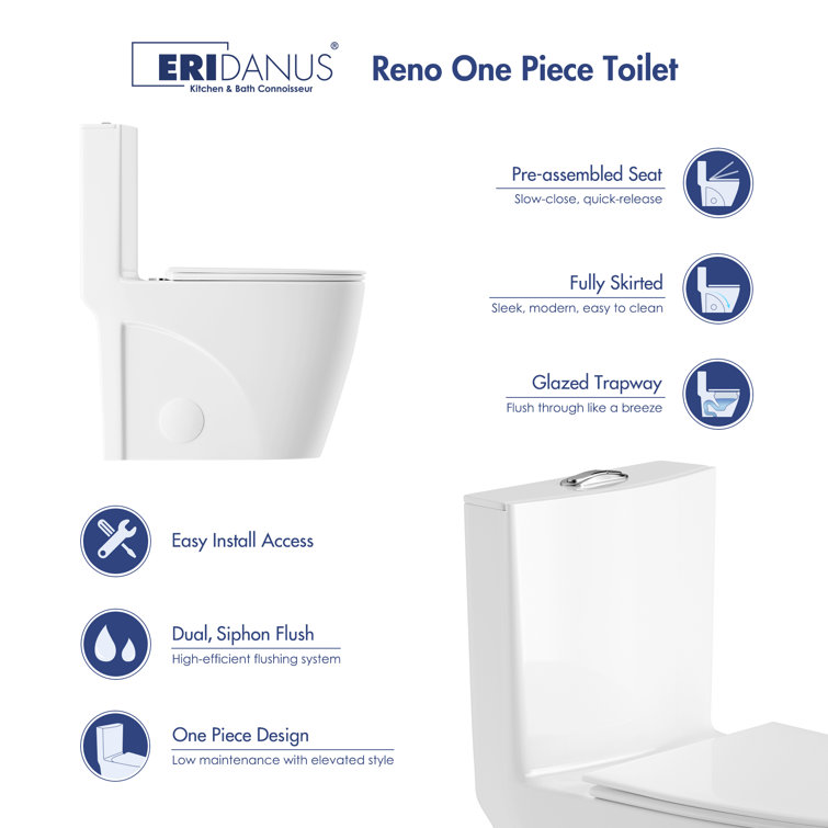 White Elongated Dual Flush High Efficiency One-Piece Toilet