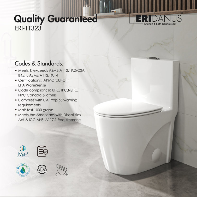 White Elongated Dual Flush High Efficiency One-Piece Toilet