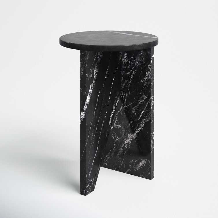 Black Marble Round Pedestal Accent Table