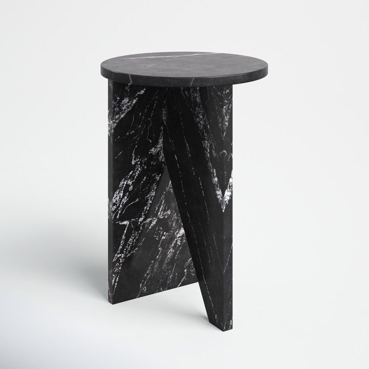 Black Marble Round Pedestal Accent Table