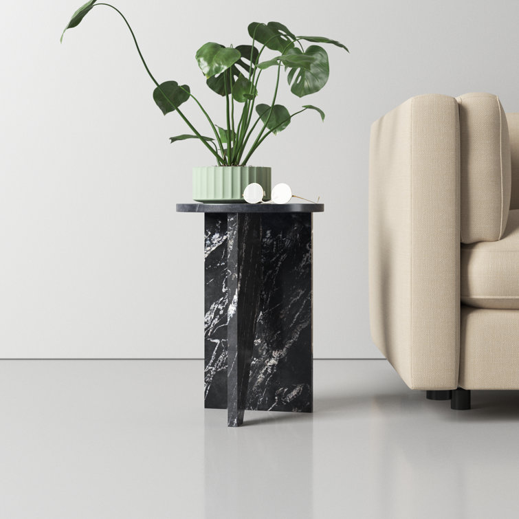Black Marble Round Pedestal Accent Table