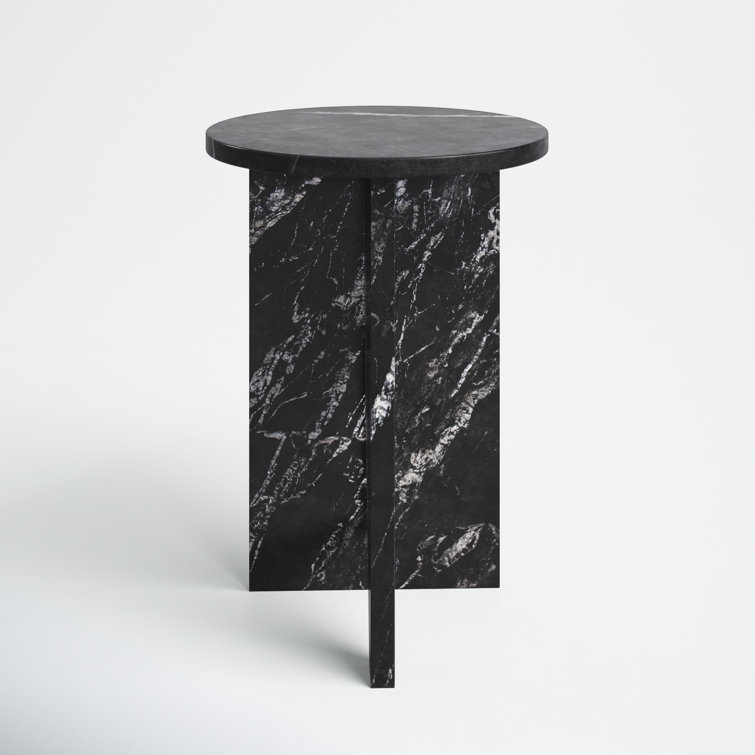 Black Marble Round Pedestal Accent Table