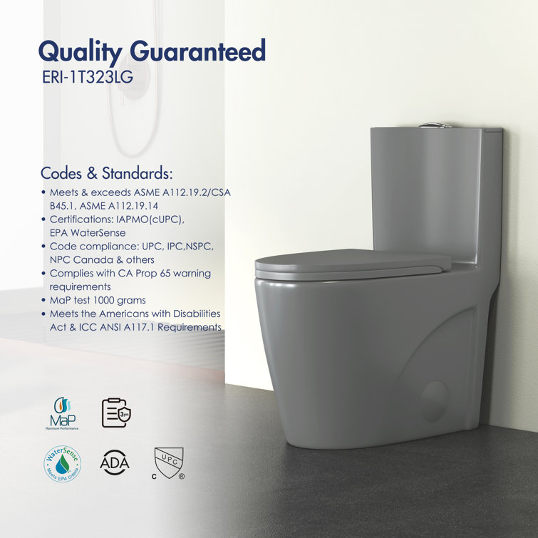 Reno Glacier Gray Elongated Dual Flush One-Piece Toilet