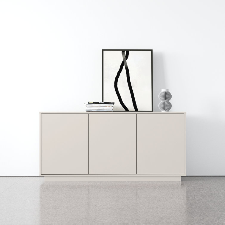 Gray High-Gloss Modern Sideboard with Chrome Hardware