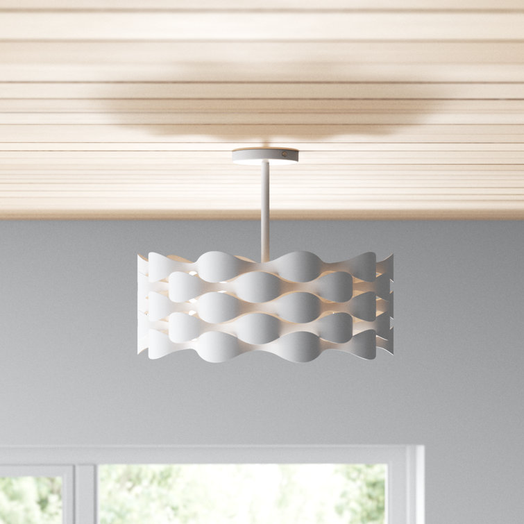 Sand White Coastal Drum LED Flush Mount with Fabric Shade