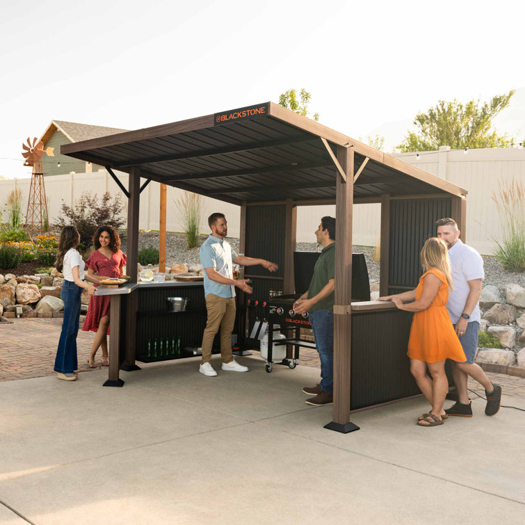 Black 10' x 10' Steel Outdoor Bar and Grill Pavilion