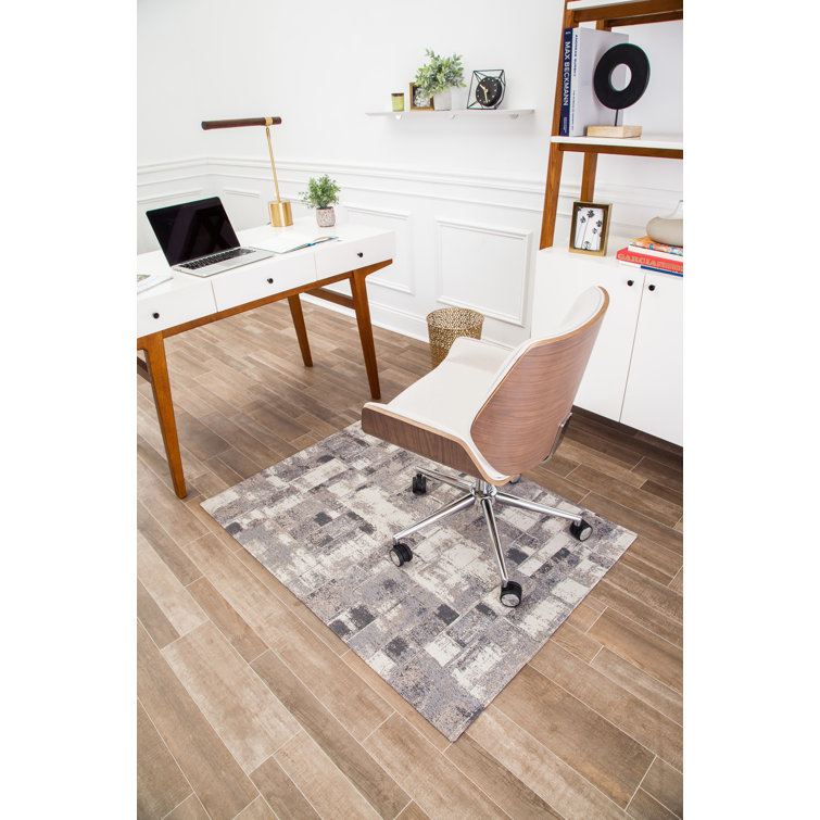 Gray and Cream Rectangular PVC and Polyester Chair Mat