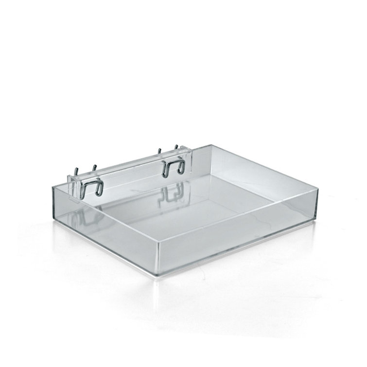 Clear Acrylic Open Tray for Pegboard or Slatwall, 9.5" Wide