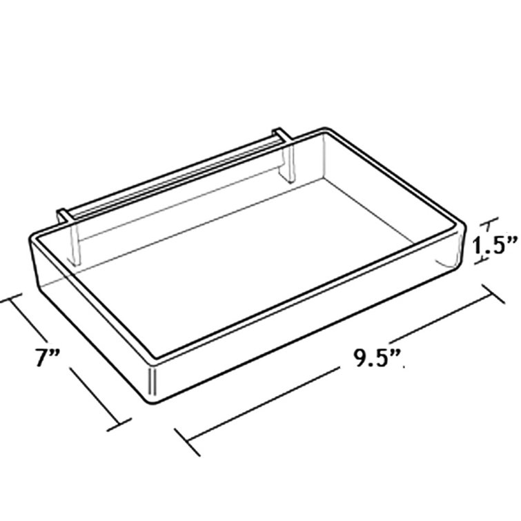 Clear Acrylic Open Tray for Pegboard or Slatwall, 9.5" Wide