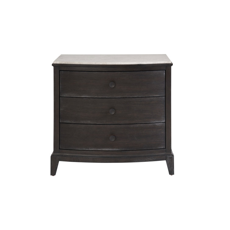 Black Oak 3-Drawer Nightstand with Stone Top
