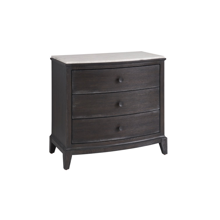 Black Oak 3-Drawer Nightstand with Stone Top