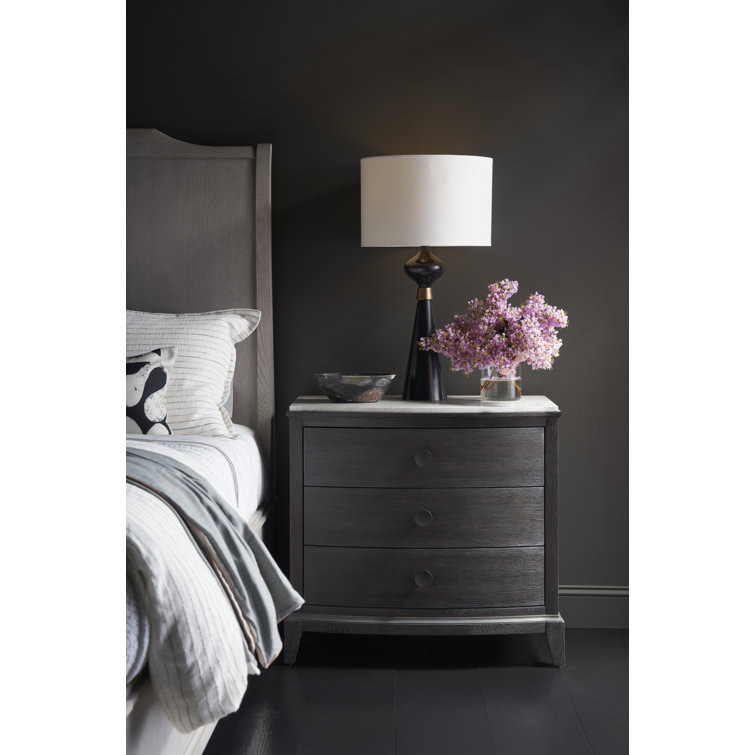 Black Oak 3-Drawer Nightstand with Stone Top