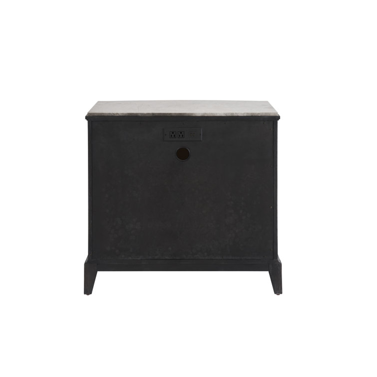 Black Oak 3-Drawer Nightstand with Stone Top