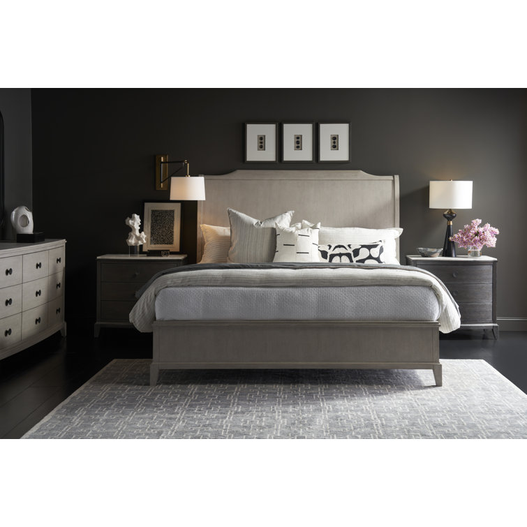 Silva Gray Oak Wood King Platform Bed with Headboard