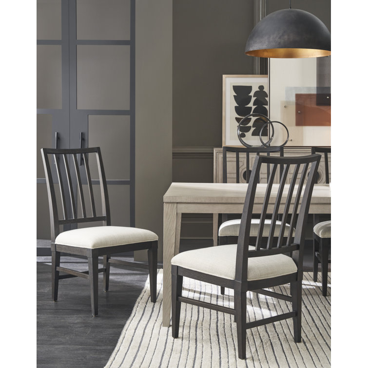 Black Solid Oak Upholstered Slat Back Side Chair