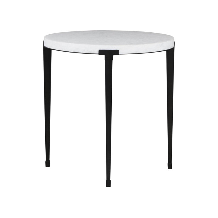 24" Arctic Honed Marble and Matte Black Metal End Table