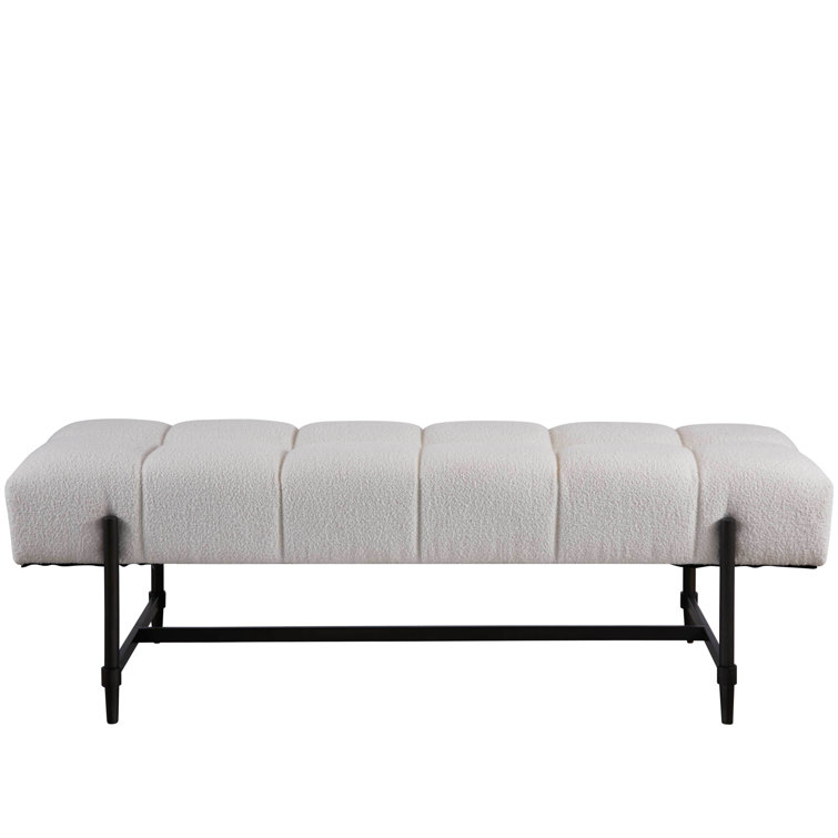Ivory Upholstered Bench with Matte Black Metal Base