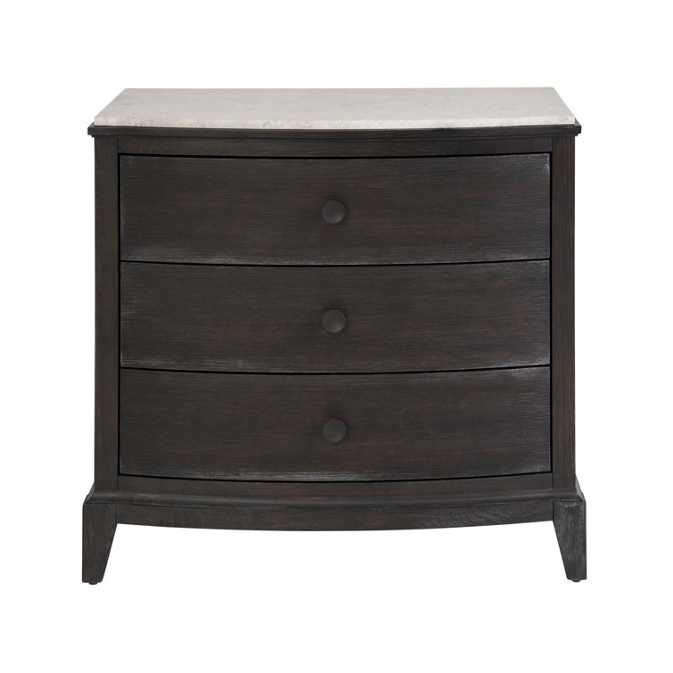 Black Oak 3-Drawer Nightstand with Stone Top
