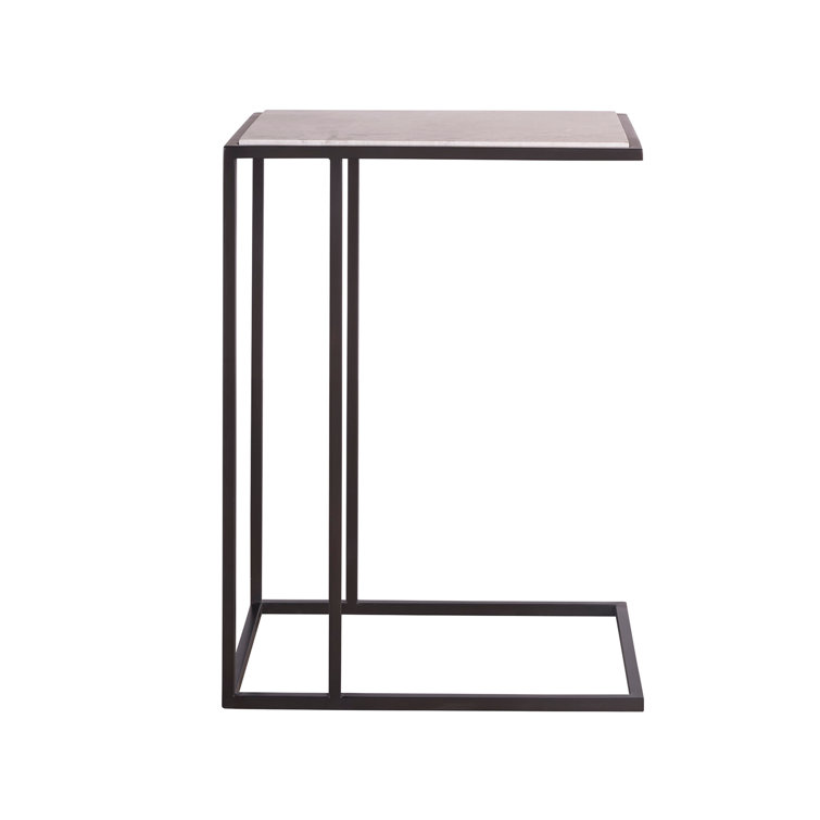 Soft Matte Black Stone and Metal Accent Table
