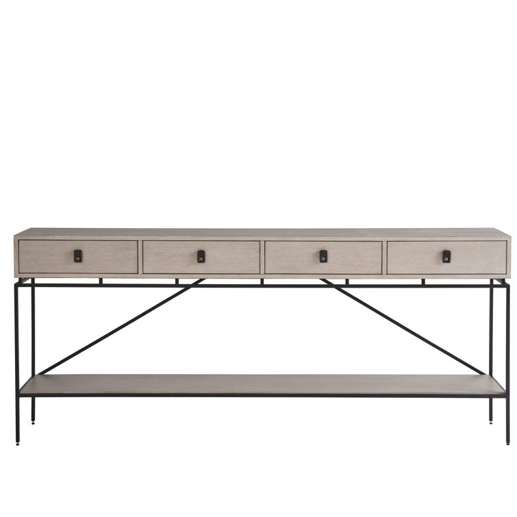 Gray Oak and Black Metal 80'' Console Table with Storage