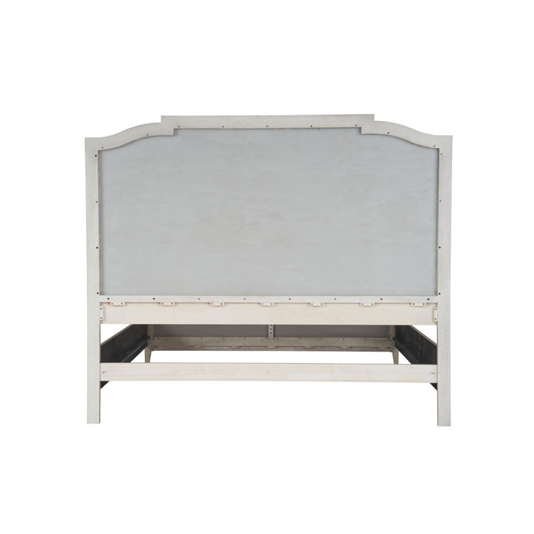 Queen Oak Wood Frame Upholstered Bed with Slats