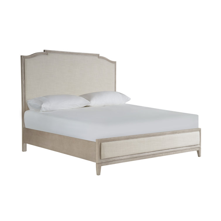 Queen Oak Wood Frame Upholstered Bed with Slats