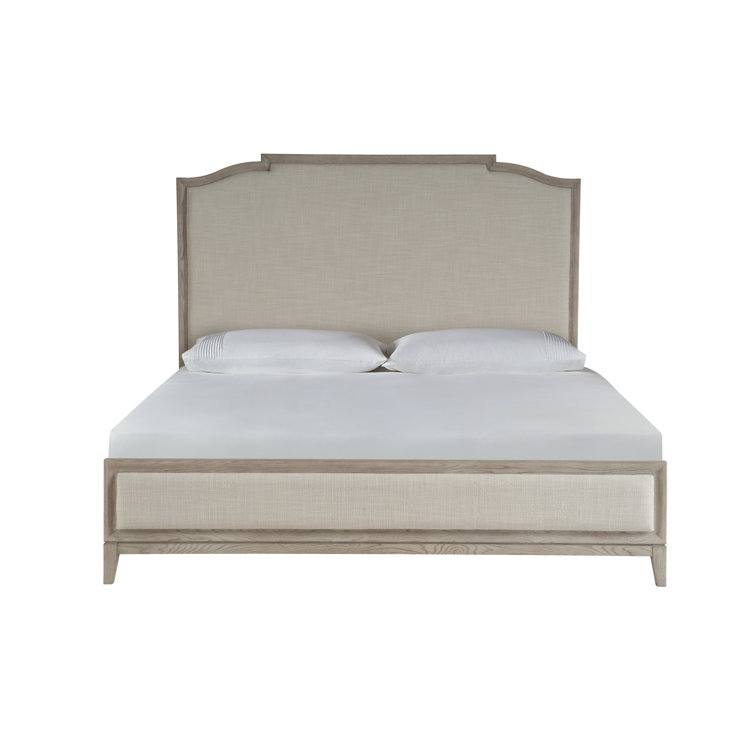 Queen Oak Wood Frame Upholstered Bed with Slats