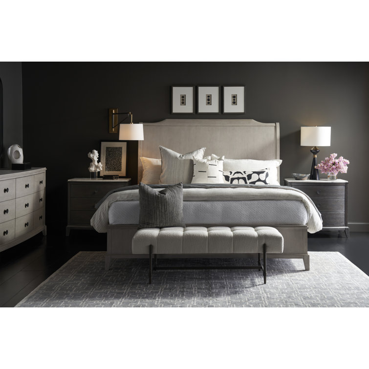Silva Gray Oak Wood King Platform Bed with Headboard