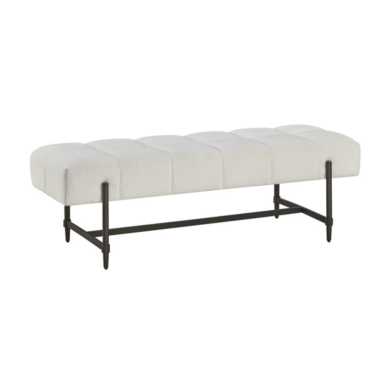 Ivory Upholstered Bench with Matte Black Metal Base