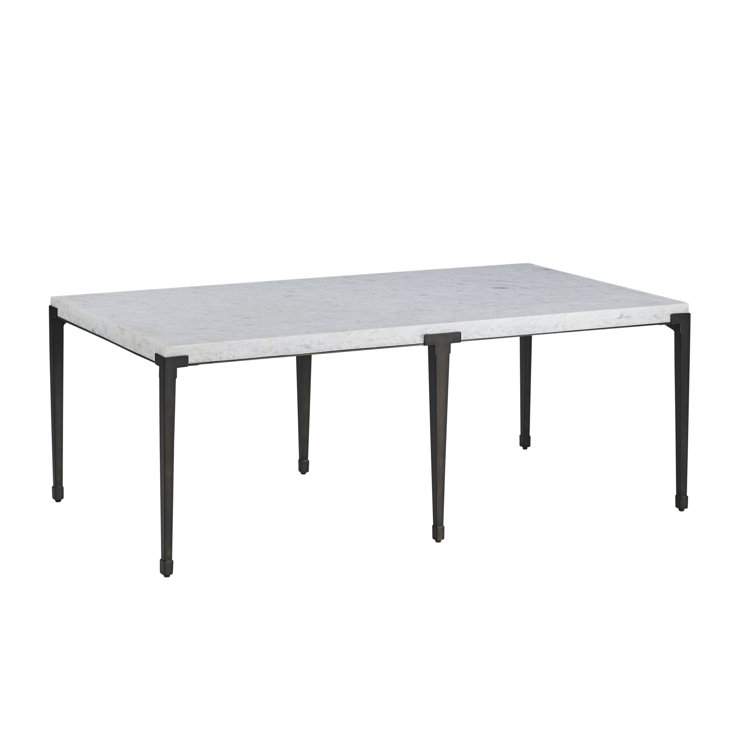 White Marble Top Coffee Table with Black Metal Legs